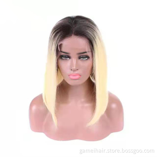 613 Bob Lace Front Wigs Brazilian Hair Black to Blonde 2 Tone Colored Wigs Glueless Real Human Hair Wigs for Women
